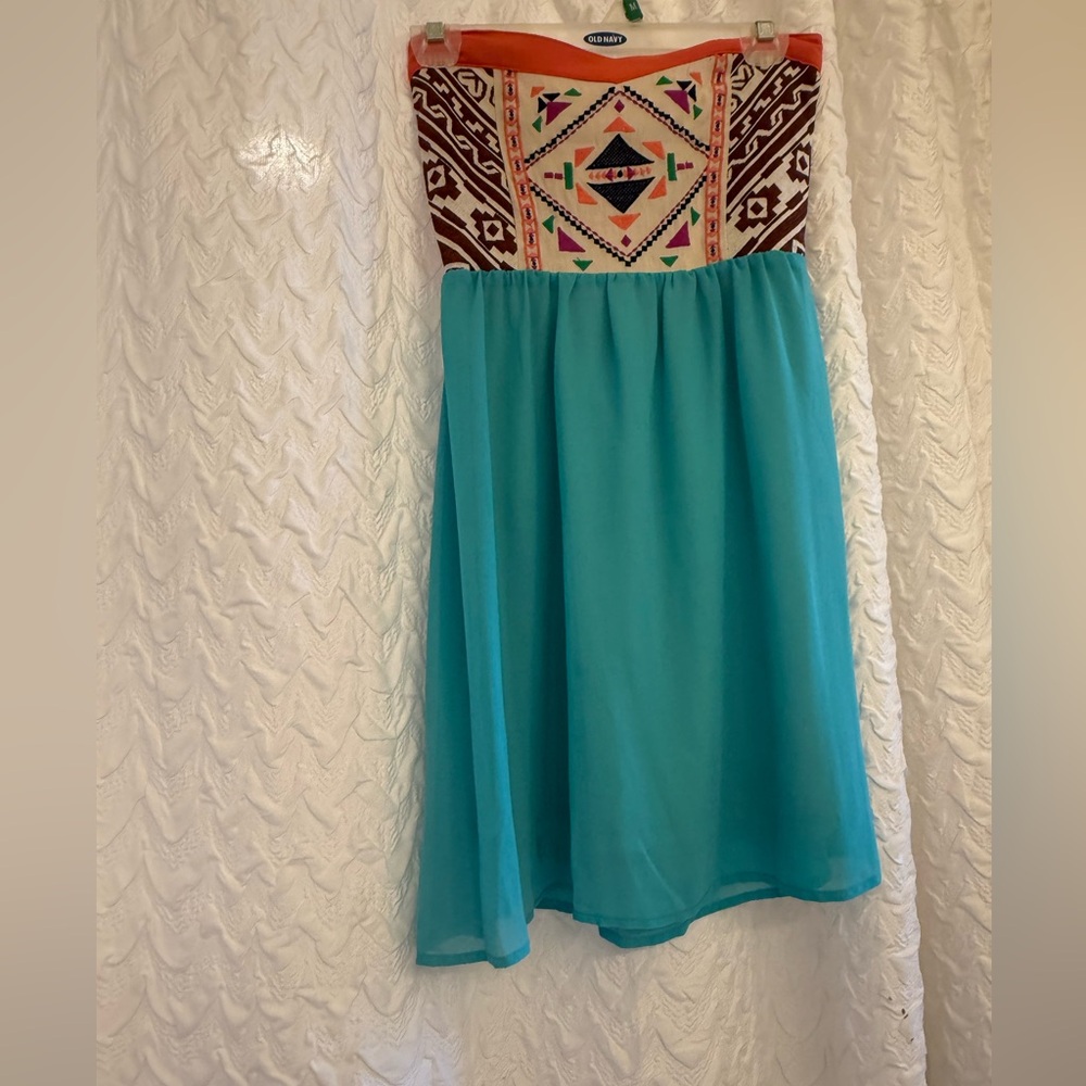 Colorful Strapless Dress with Geometric Pattern